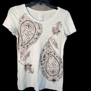 Lucky Brand Beaded Paisley Cap Sleeve Women Top S Ivory